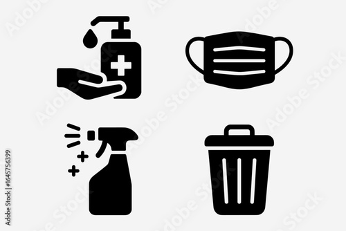 Set of Market Safety Essentials Icons in Minimal Style