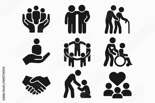 Set of Community Support Icons in Minimal Style