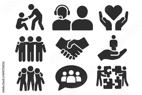 Set of Community Support Icons in Minimal Style