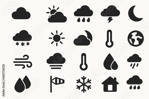 Stormy Weather Icons – Line Style Thunderstorm, Wind, Rain, and Climate Alert Symbols