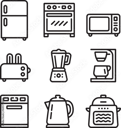 Kitchen appliances icons refrigerator oven