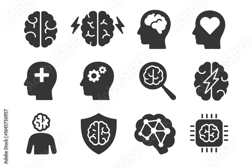 Set of Neuroscience Icons in Minimal Style