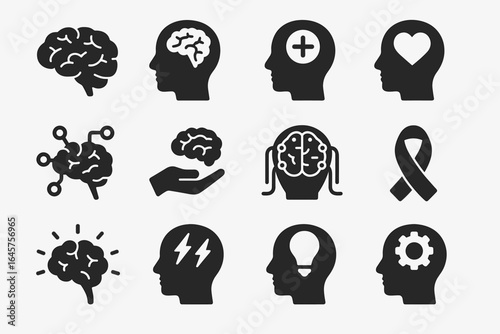 Set of Neuroscience Icons in Minimal Style