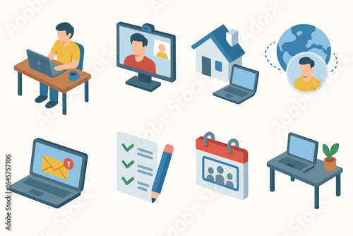 Set of Remote Work Icons in Minimal Style