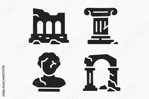 Set of Ancient Ruins Icons in Minimal Style