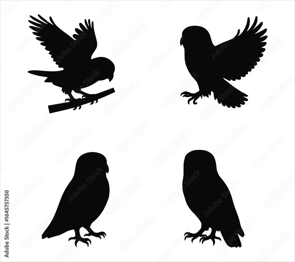 Fototapeta premium Hunting Owl Silhouette Vector Illustration Set