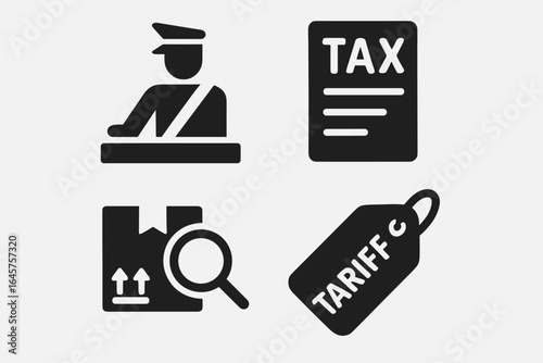 Customs Icon Set – Border Control, Immigration, and Security Check Symbols