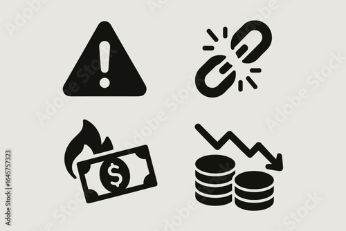 Set of Economic Crisis Icons in Minimal Style