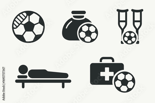 Set of Soccer Injury Icons in Minimal Style