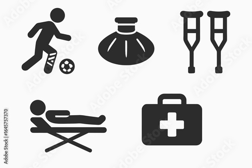 Soccer Injury Icons – Football Player Injuries and Sports Medicine Vector Set