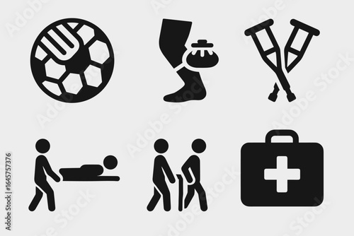 Soccer Injury Icons – Football Player Injuries and Sports Medicine Vector Set