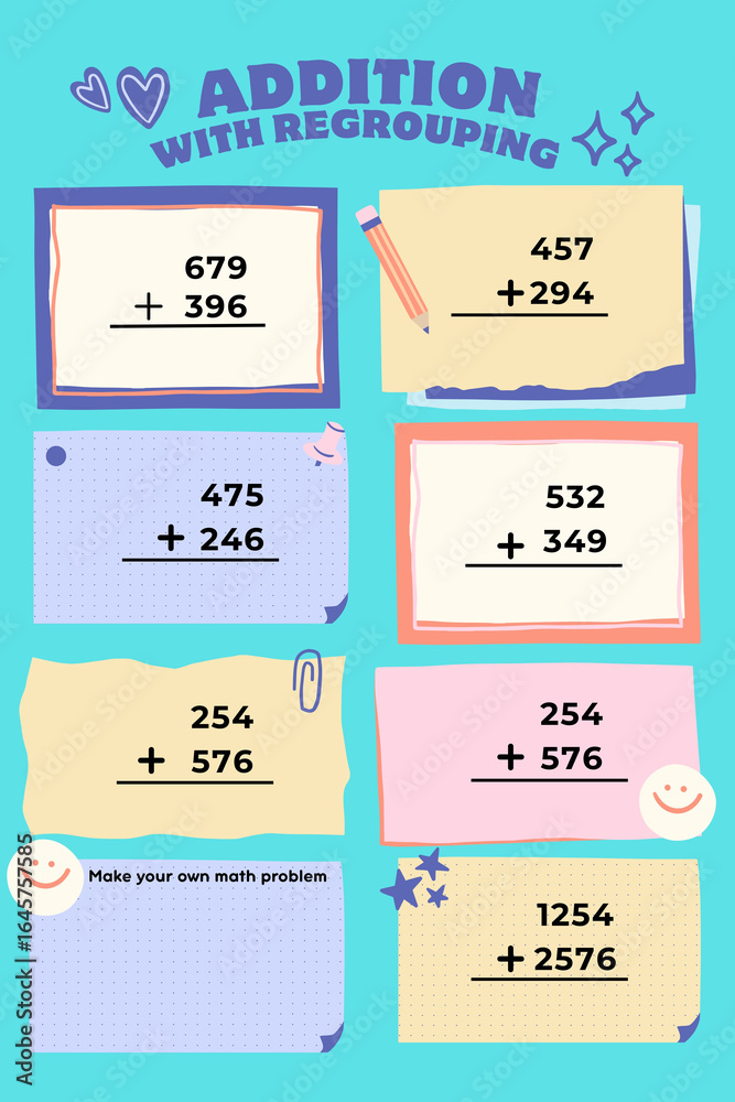Naklejka premium addition practice template