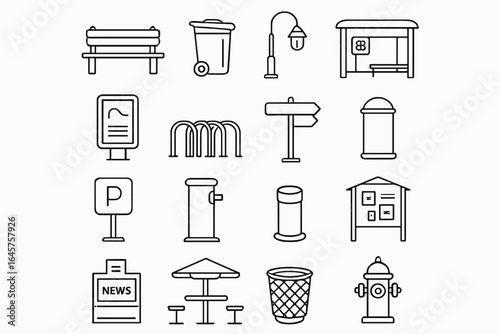 Urban Furniture Icons – City Infrastructure and Public Space Elements Set