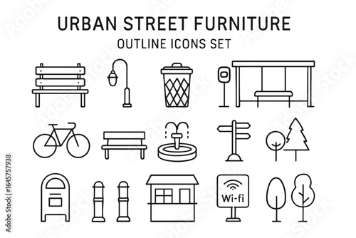 Urban Furniture Icons – City Infrastructure and Public Space Elements Set