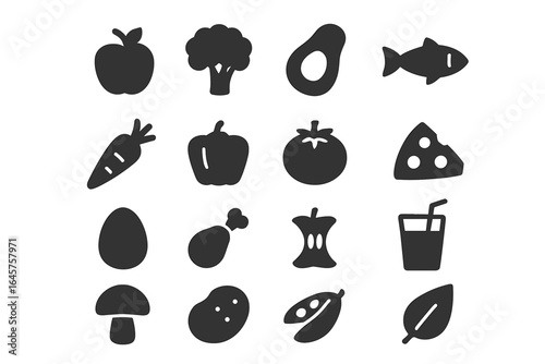 Healthy Food Icons – Nutritious Meals, Organic Ingredients, and Balanced Diet Symbols