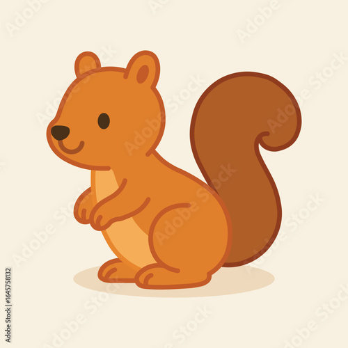 Cute cartoon squirrel illustration in (brown) warm orange, perfect for product packaging, labels, web design, banners, book illustrations and art prints with a playful, child-friendly style.