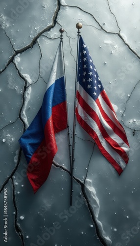 USA and Russia flags symbolize a pact for peace and cooperation