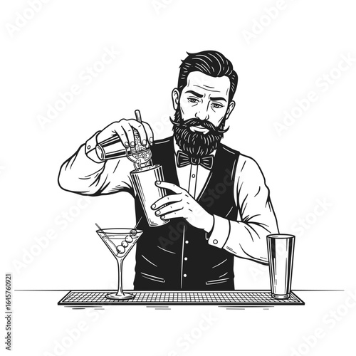 bartender with beard and mustache isolated vector