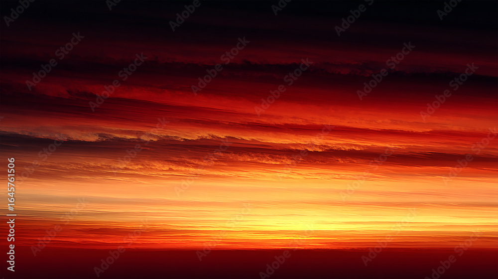 Obraz premium Vibrant sunset over horizon with layered clouds creating dramatic sky colors at dusk