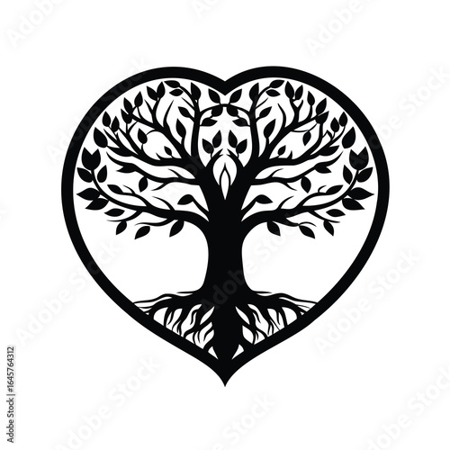 Monochrome tree of life within a heart symbol design illustration vector