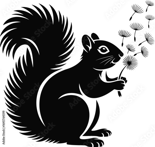Wallpaper Mural Squirrel Blowing Dandelion Silhouette Vector Design, Transparent Background. Torontodigital.ca