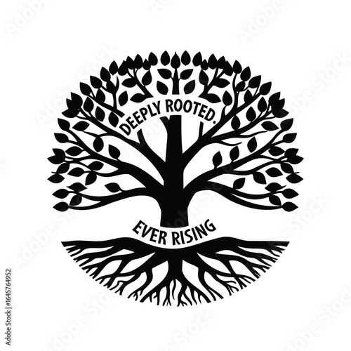 Abstract deeply rooted tree design symbolizing growth, resilience, and strong foundation