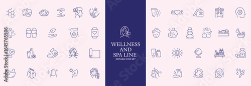 Wellness   line icons set. Editable stroke .Vector illustration.