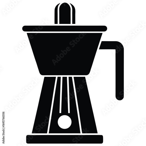 Black silhouette of a coffee maker with a handle and a lid on a white background coffee machine