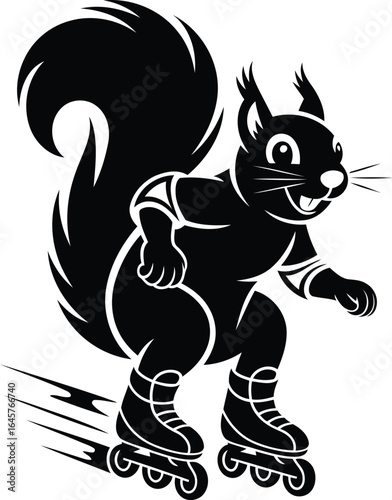 Roller Skating Squirrel Silhouette Vector Art, Transparent Background.