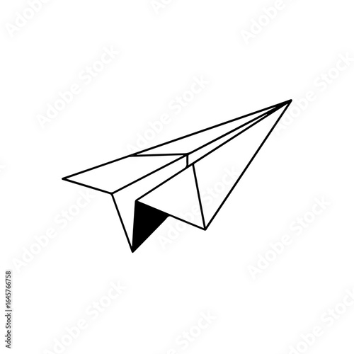 A crisp, minimalist black line drawing of a folded paper airplane, an iconic symbol representing freedom, adventure, and the joyful journey of communication and new ideas.