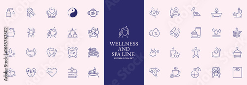 Wellness   line icons set. Editable stroke .Vector illustration.