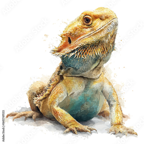 Bearded Dragon in watercolor style, vector illustration, isolated on white background.