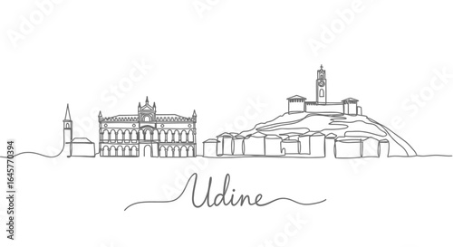 Udine with Italy Skyline Single Line Art.