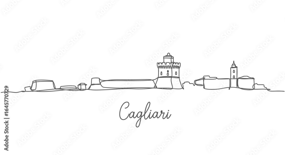 Naklejka premium Cagliari Skyline Sardinia Line Art.