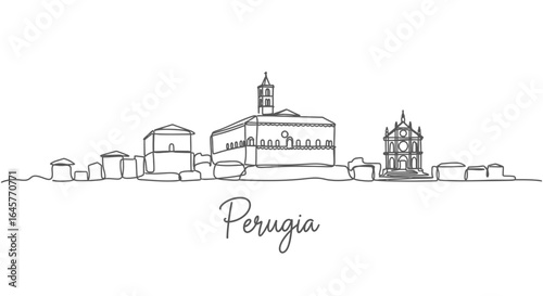 Perugia Skyline One Line with Italy, and Minimalist.