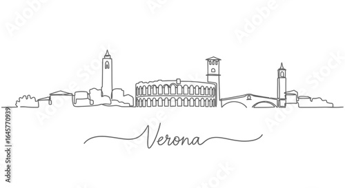 Verona Skyline Italy Continuous Line.