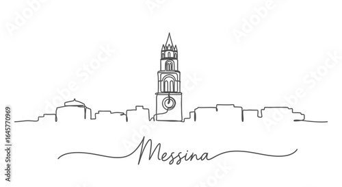 Messina Skyline Italy with Single Line Art, and Minimal.