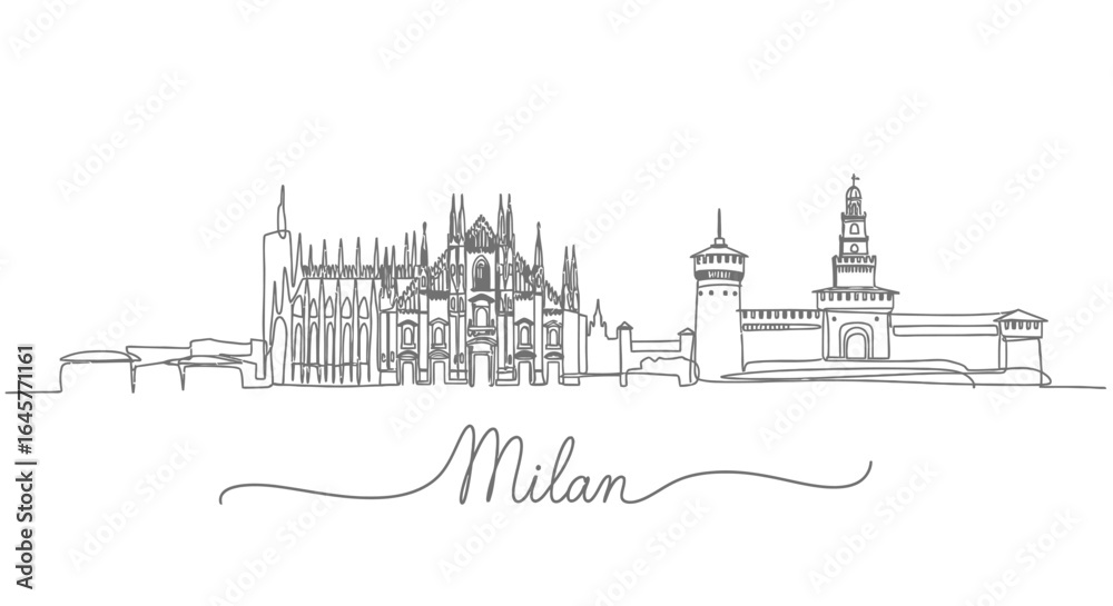 Fototapeta premium Milan Skyline Line Art with Italy, Landmarks, and Vector.