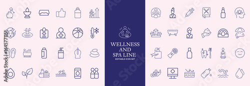 Wellness   line icons set. Editable stroke .Vector illustration.