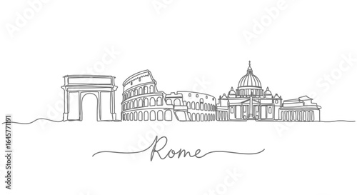 Rome Skyline Continuous Line Minimalist.