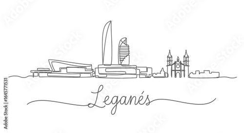 Leganes Skyline Cityscape with Landmark, and Line Art.