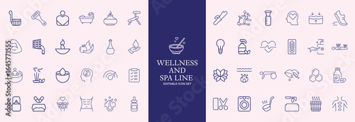 Wellness   line icons set. Editable stroke .Vector illustration.