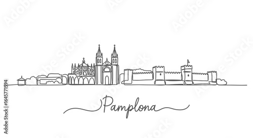 Pamplona Skyline One Line Art Spain.