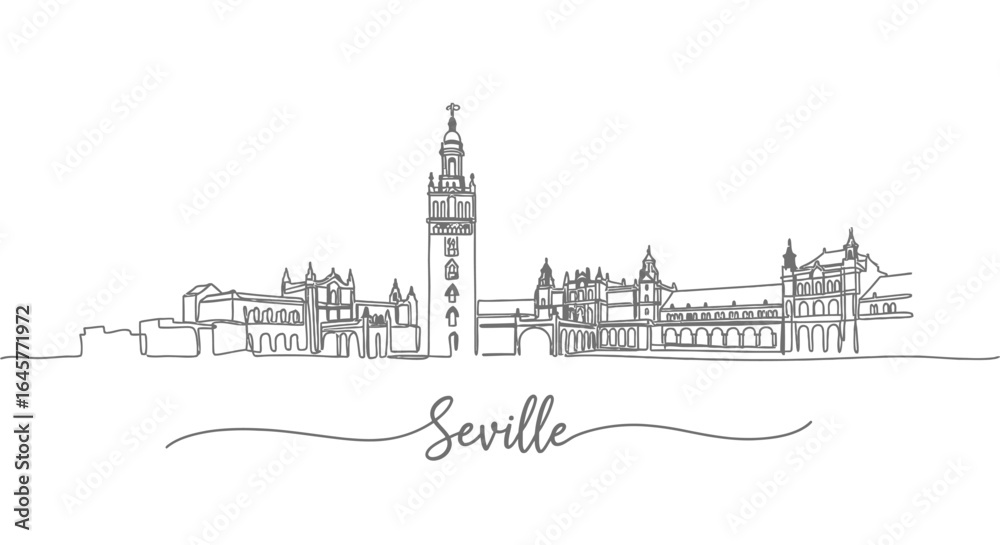 Fototapeta premium Seville Skyline Outline with Spain, and Architecture.