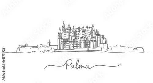 Palma Cathedral with Mallorca, Line Art, and Minimalist.