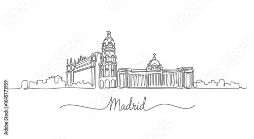 Madrid Skyline Spain Single Line Vector.