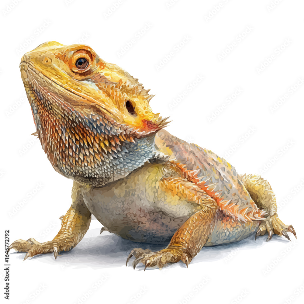 Obraz premium Watercolor vector illustration of Bearded Dragon, isolated on white background.