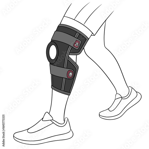 Black gray knee brace support on leg support sports brace