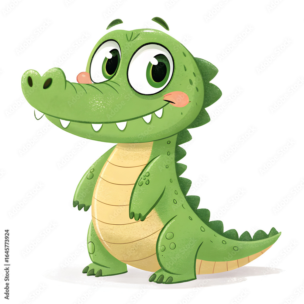 Fototapeta premium Cute cartoon baby alligator with big eyes and a friendly smile
