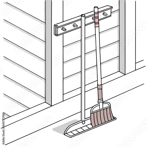 Broom and dustpan holder with cleaning tools wall mounted